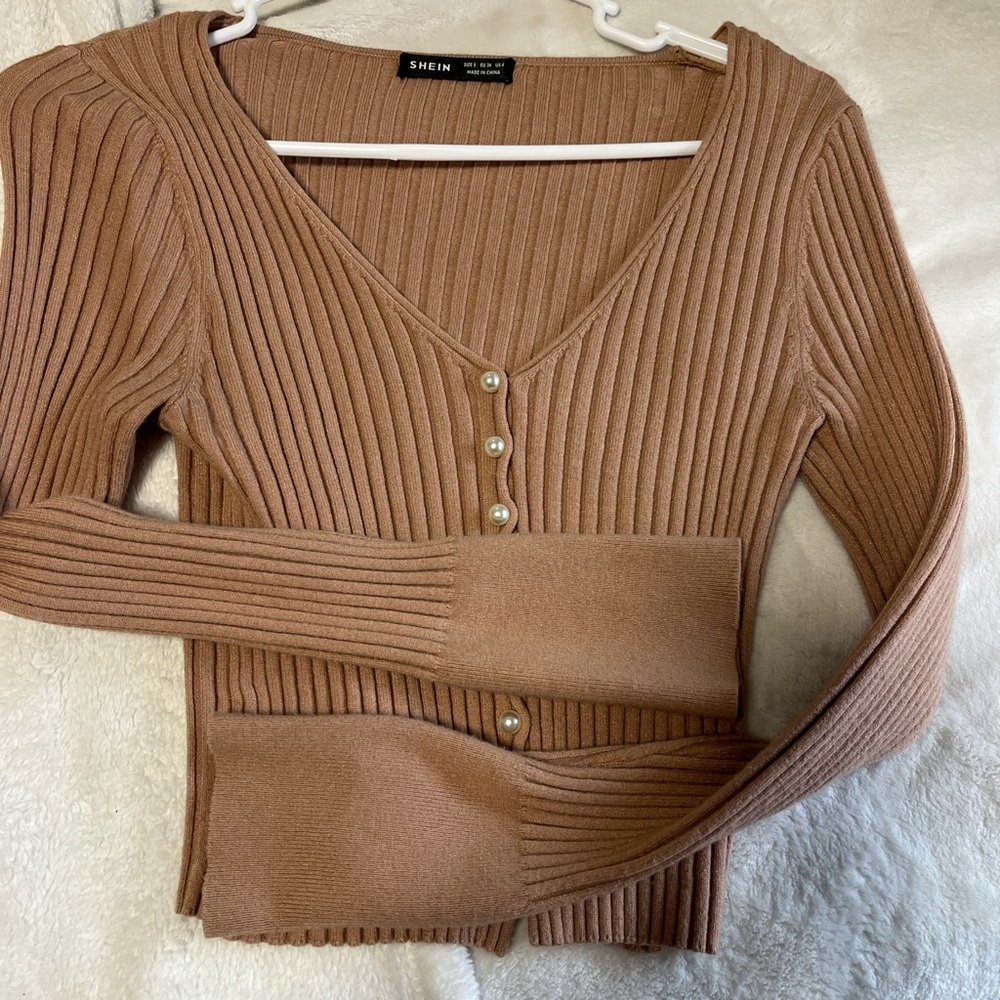 Brown button up long sleeve sweater